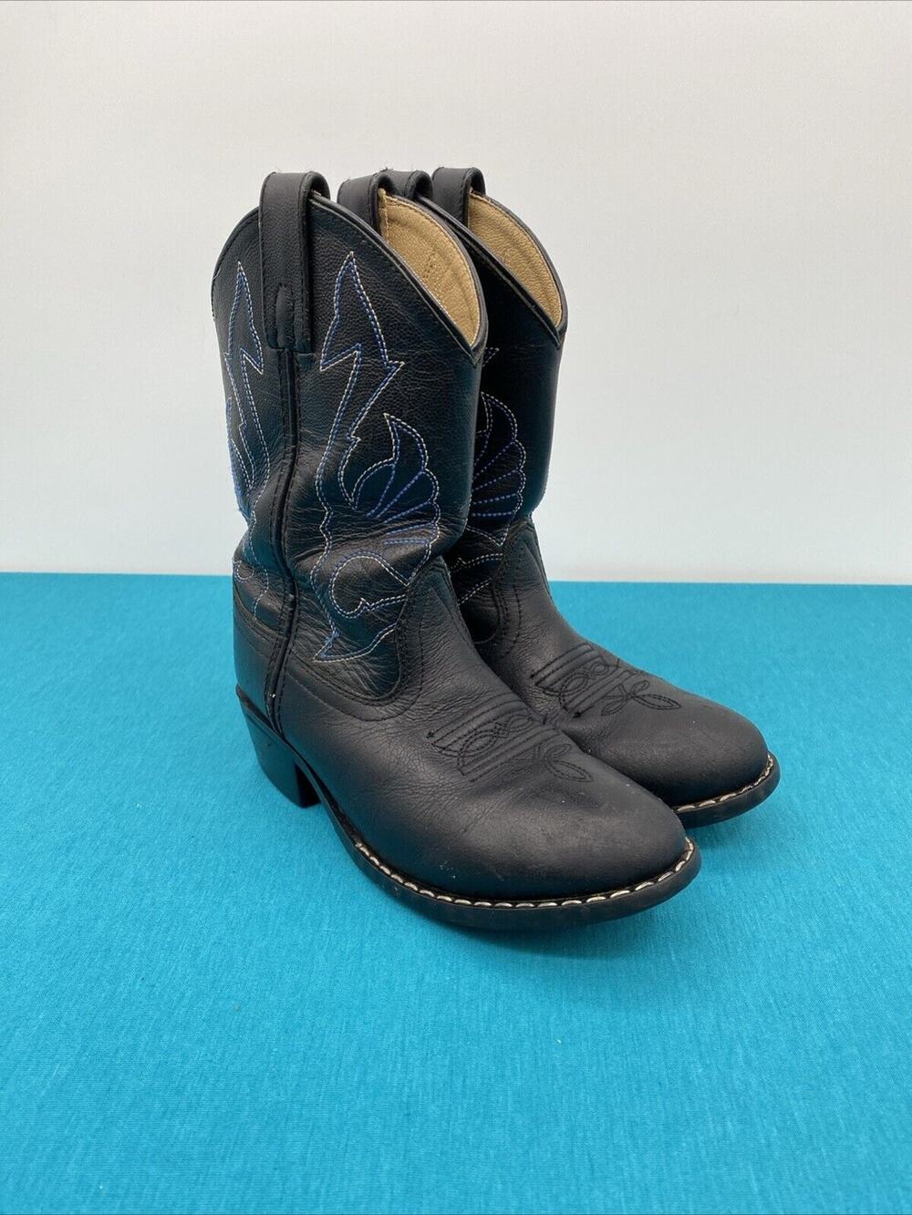 Masterson Boot Co Cowboy RB2001C Black w/White & Blue Stitching Kid's Sz 13.5